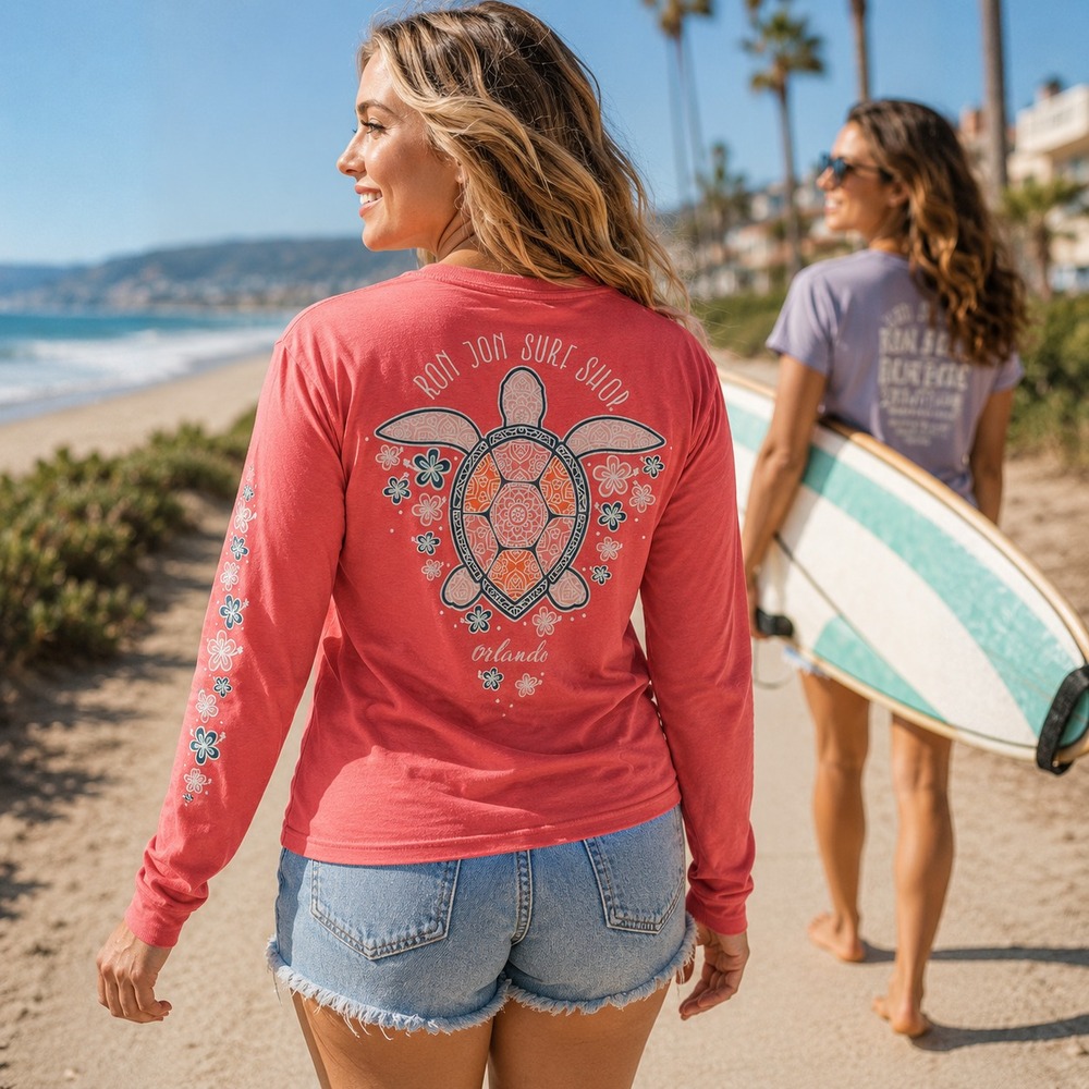 Ron Jon Surf Shop Women's Long Sleeve T-Shirt Size Large Graphic Tee Beach